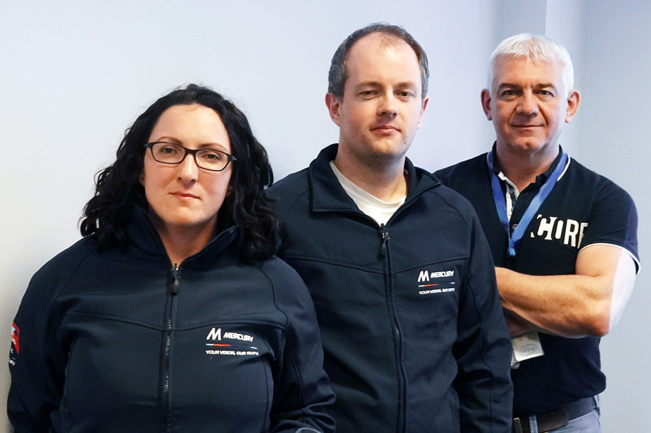 Margaret Carey, Sean Lenoach and Sean Dowd at Mercury’s VR Centre in the Mercury BIM office.