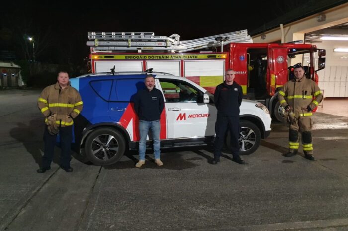 Mercury's Ken Murphy pictured alongside members of the Dublin Fire Brigade.