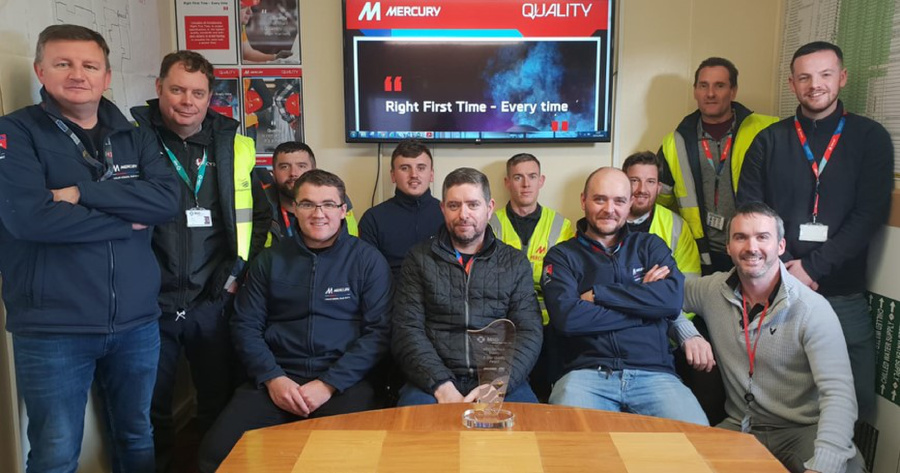 Mercury staff recognised for dedication to quality on pharma project in Dublin. (Image was taken in December 2019 before COVID-19 outbreak in Ireland)