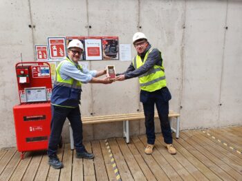 Enterprise Data Centres: Henry Gray, Mercury Project Manager awarding Shane Forristal on behalf of our supply-chain partner H&N Electrical on a Data Centre Project in London, UK.