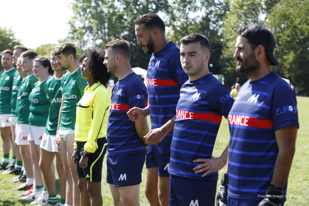 The Ireland (2) and France teams line up before the EURO50 final.